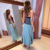 Womens 2025 Fall Slim Fit Knit Dress One Neck Long Sleeve Sweater 3D Sky Blue S-XXL