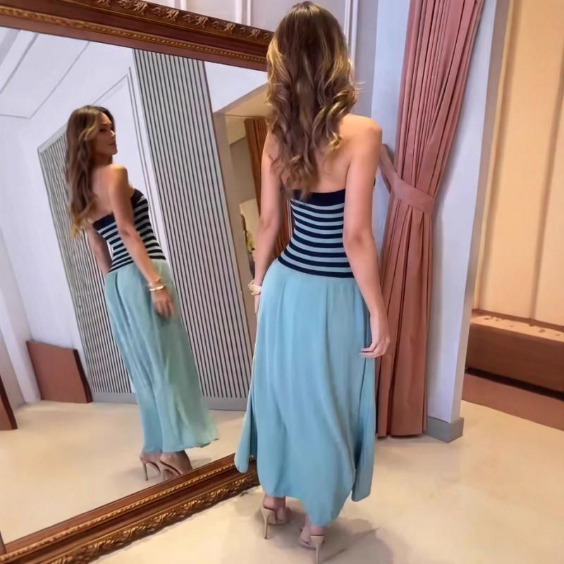 Womens 2025 Fall Slim Fit Knit Dress One Neck Long Sleeve Sweater 3D Sky Blue S-XXL