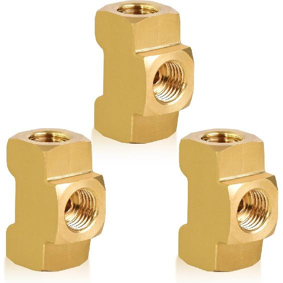 MuHize Raccordo a T per Tubo Freno 4 Pezzi - Tubo da 3/16" x 3/8"-24 UNF | Connettore a T in Ottone SAE/DOT per Sistemi a Doppio Svaso | Raccordo a 3 Vie a Prova di Perdita per