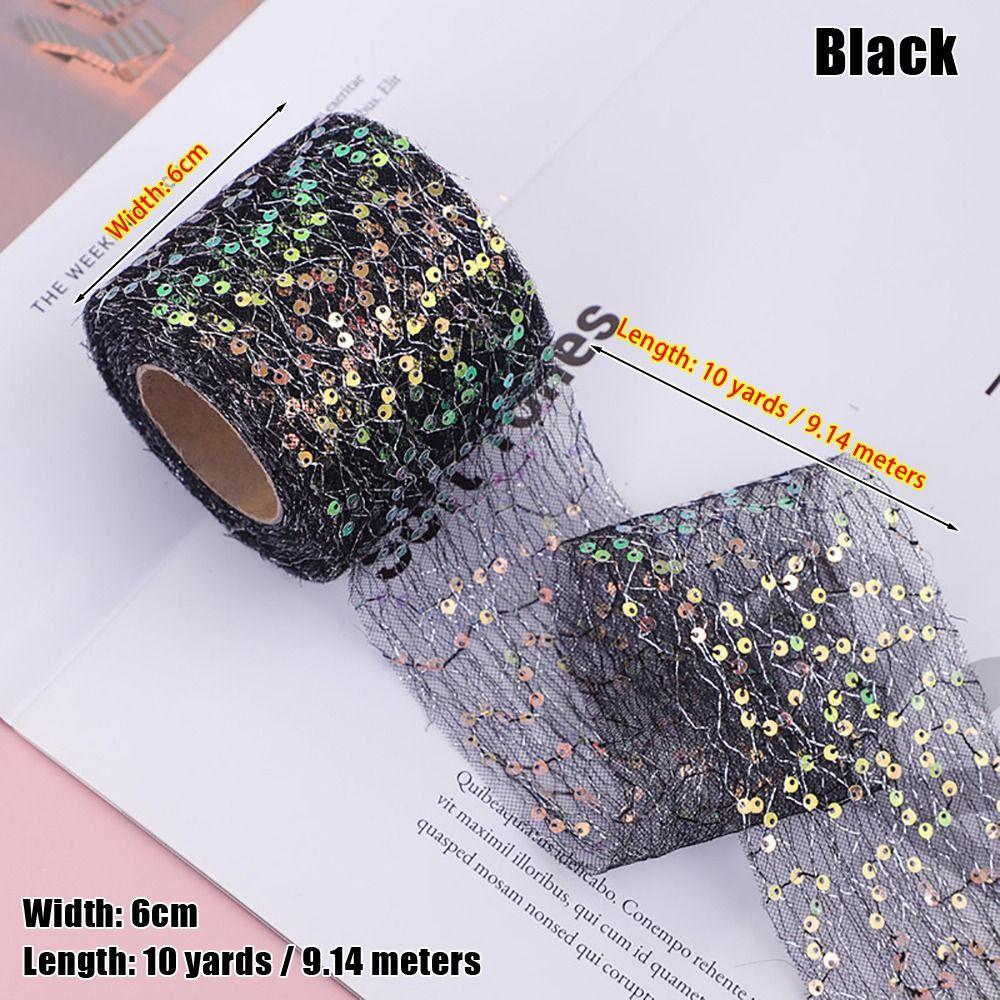1Roll Party Decoration Sequin Ribbon Roll Seersucker Embroidery Organza Headdress Bow Material Coloful 10Yards 6cm