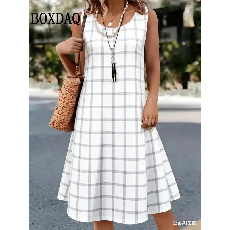 Saldi Estivi Abito Senza Maniche a Pois Moda Elegante da Donna Mini Abito Stampato Casual Scollo Rotondo Ampio Abbigliamento da Donna