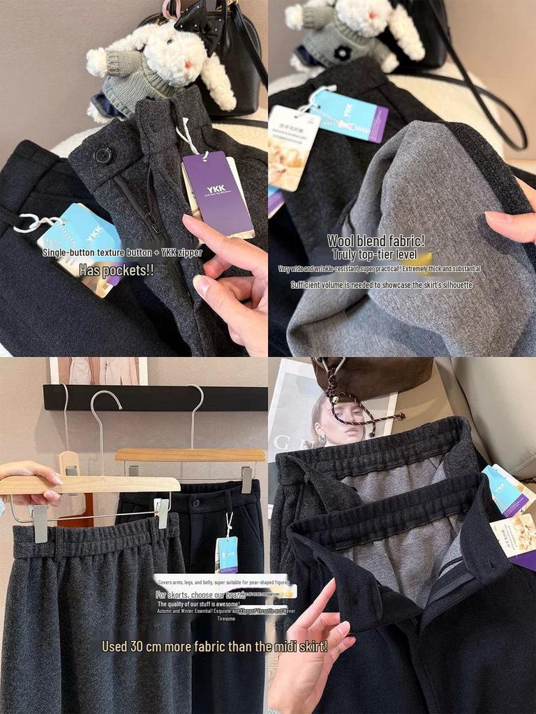 2025 A/W Korean Style Slimming Wool Skirt: Versatile Long Half Skirt for Women