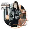Women's French Chic Houndstooth Chunky Knit Coat - Warm, High-End Autumn/Winter Top with Raw Edges