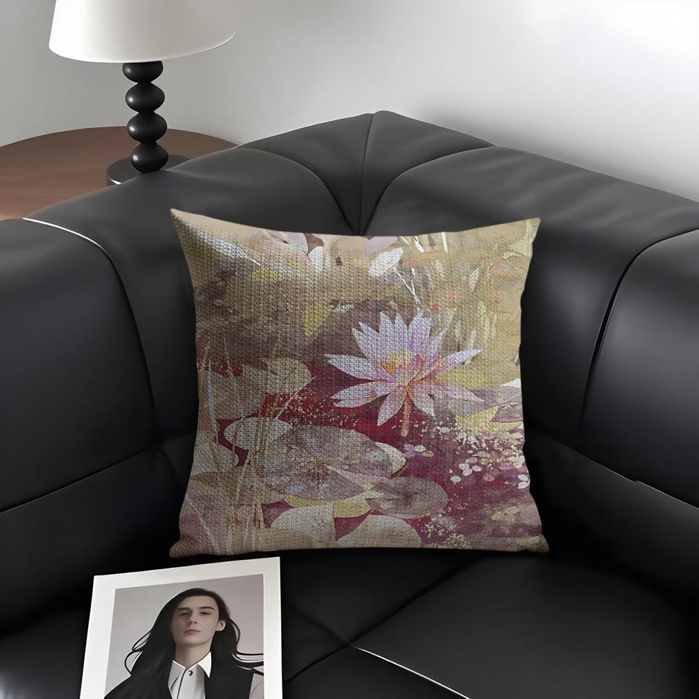 Lotus Luxury Cushion Cover Natural Linen Organic Fabric DoubleSided Printing Sofa Home Decor Gift Pillow Case