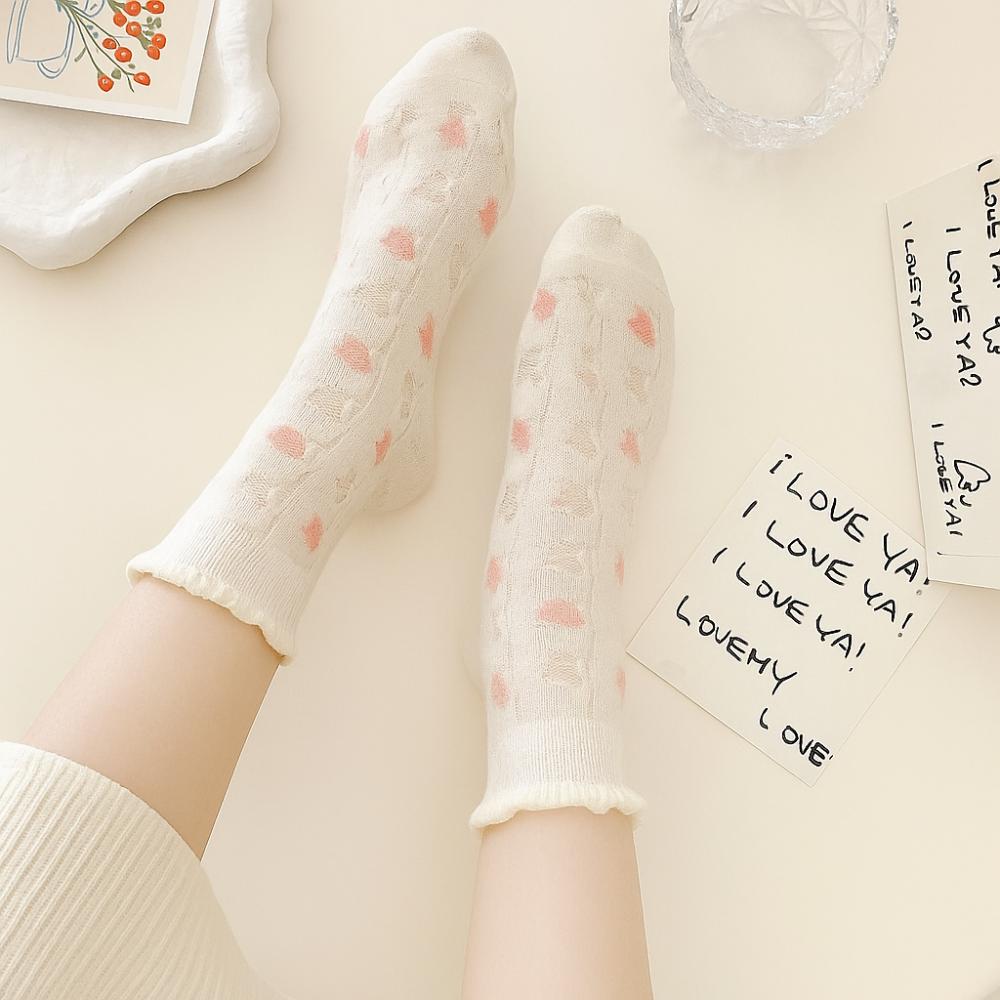 6Pairs Mesh Hollow Transparent Flower Socks Ruffle Sweet Socks Women Ins Style Mid Tube Socks  Lady