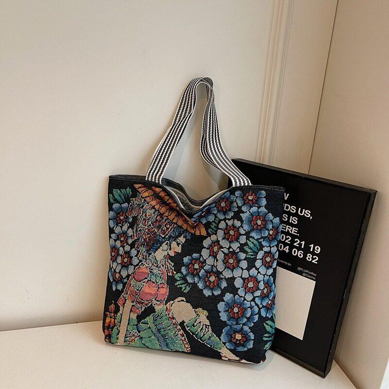 Canvas Bag With Embroidery For Casual Daily Use And Urban Style