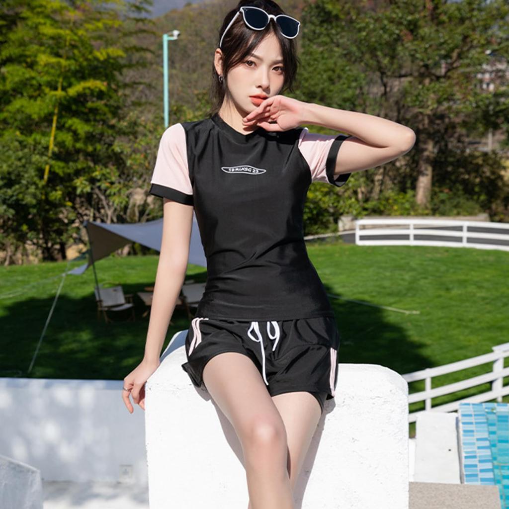 Body Tankini Sporty UV Short Sleeve Rash Short Sporty For Quick Drying [Matreeglam] Women's Swimsuit, Coverage, 2-Piece Set, Set, Swimsuit, Separate,