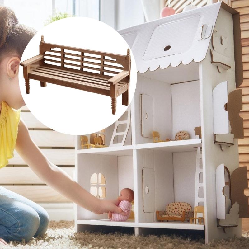 Realistic Wooden Dollhouses Chair 1/12 Scale Miniature Furniture Model Figurine For Park Scene Decoration Craft Project