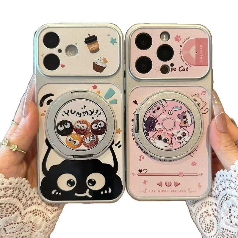 Cute Cartoon Bracket Mobile Phone Case Is Suitable for Iphone16promax Apple 17 Mobile Phone Case Electroplating Second Change Case