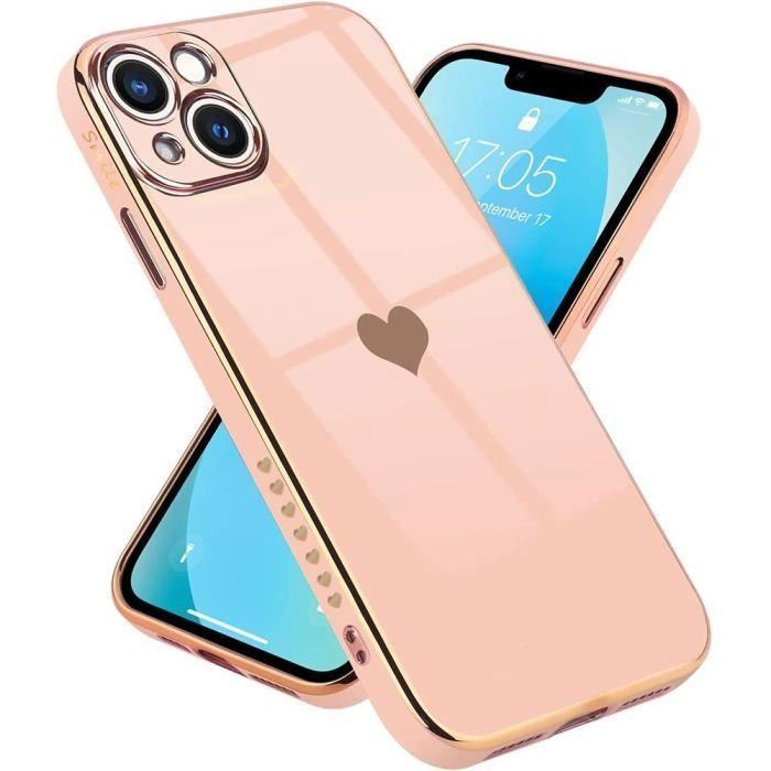 Coque de Protection - PROSHOP - iPhone 13 - Rose Motif Coeur - Souple TPU - Anti-Rayure