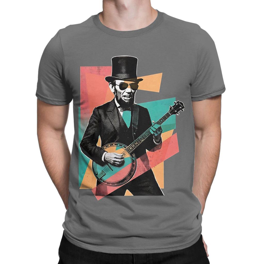Abraham Lincoln Playing Banjo Novelty 100 Cotton Tshirt Abraham Tops Tees For Unisex