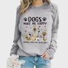 European American Cross Border Women Casual Autumn Winter Dog Print Pullover Round Neck Long Sleeve