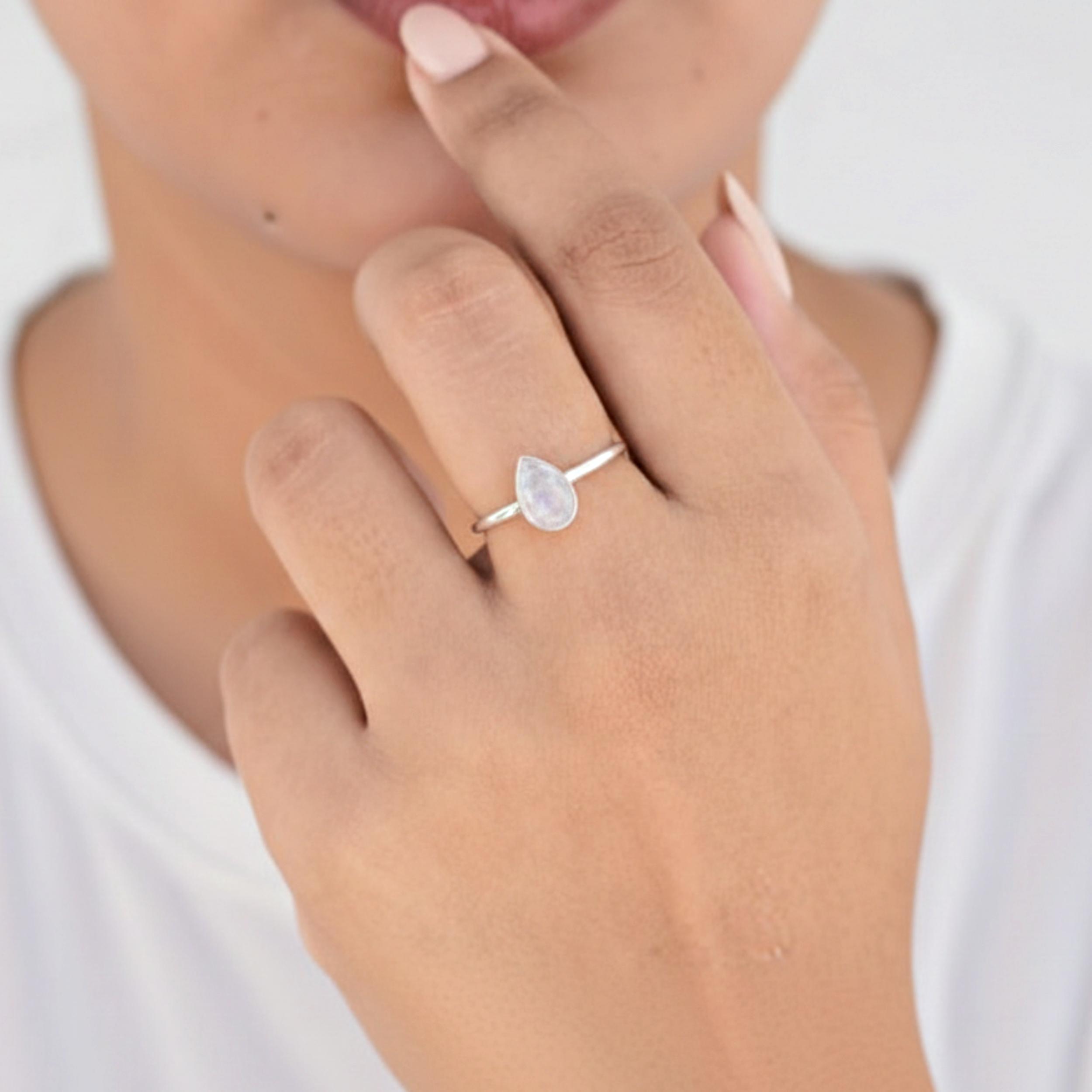 

Rainbow Moonstone Statement Ring, 925 Sterling Silver, Minimalist Handmade Pear Shape Gemstone Ring 12 срібний