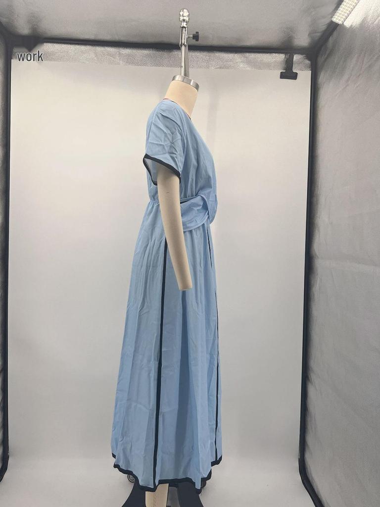 European & American V-neck Ruffle Big Swing Summer Dress - Women's Short Sleeve