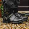 Herren Retro Ritterstiefel Herbst Neu Runde Spitze Metallschnalle Seitenreißverschluss Herrenstiefel Modetrend Lokomotivstiefel Große Größe 39-48