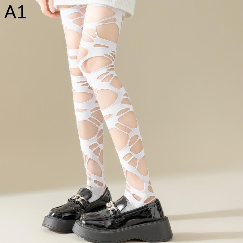 Y2K Damen Goth Punk Sexy Messer Schnittschäden Netz Leggings Strumpfhosen Strümpfe Ausgehöhlte Muster Strumpfhosen Netzsocken