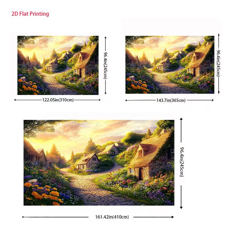 2D Dreamy Countryside Backdrop Magical Sunset Cottage Studio Photo Background Cloth