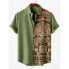 2026 Daily Men's Casual Short Sleeved Shirt with Natural Ethnic Pattern Printed Shirt Hawaii Beach Vacation Clothing
