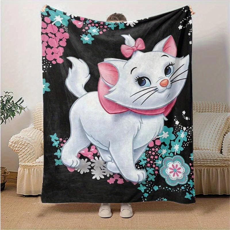 1PC Cartoon Marie Cat Print Blanket, Seasonal Universal, Home Decoration, Throw, Quilt, Soft Flannel Throw Blanket, Versatile & Cozy for Bedroom,Cute