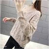 Plus Size Hollow-out Knit Women's Pullover Spring and Autumn V-neck Top Loose Outer Sweater