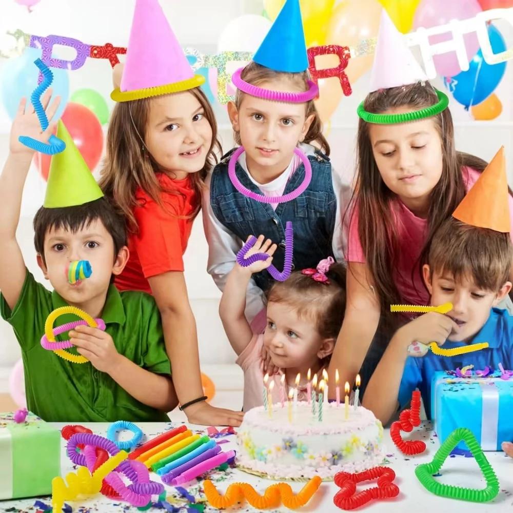 Non-Toxic 20Pcs Colorful Telescopic Tube Stretching Tube Corrugated Children Adult Stress Relief Toy Educational Folding Toys