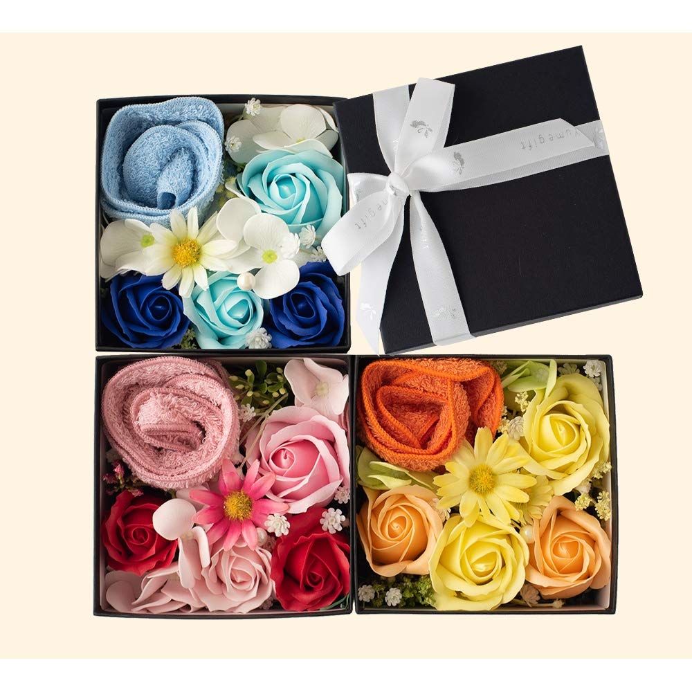Yume Gift Senshu Towel Flower Fragrance Box Soap Flowers, Choice of Color (Orange, Small)