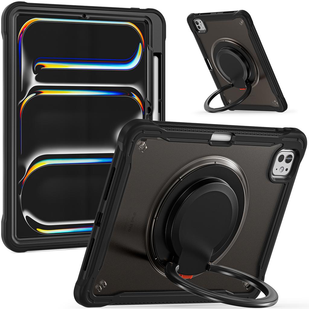 For iPad Pro 11 (2024) Case Rotary Kickstand PC+TPU+Silicone Tablet Cover