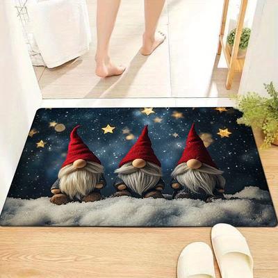 Open-1pc Door Mat Flannel Thickness, Three-Digit Christmas Gnome Pattern, Comfortable Floor Mat for Kitchen Living Room