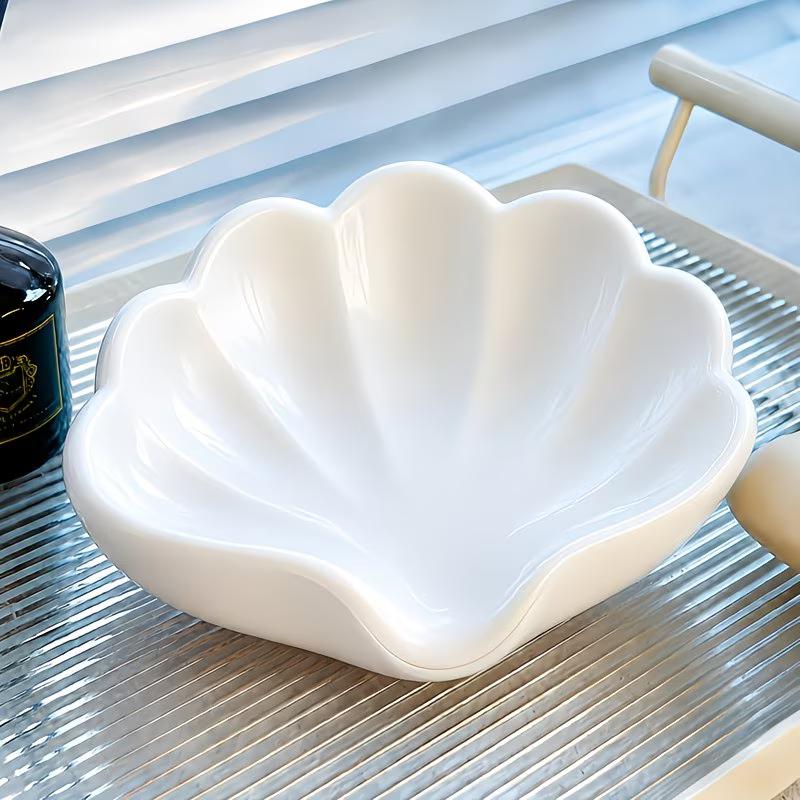 Nordic Style Seashell Soap Dish, Bathroom Soap Holder Multipurpose Cosmetic Jewelry Organizer White Desktop Decor