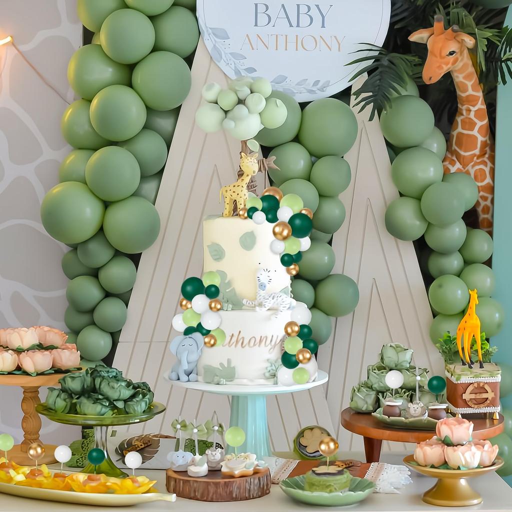 Green Gold and White Ball Cake Topper Decorations 32PCS Mini Balloons Cake Topper Sticks Foam Balls Cake Ball Cupcake Insert for Cake Baking Wedding