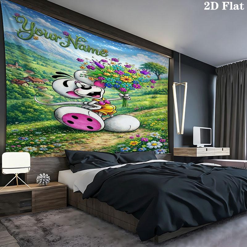 Diddl Custom Name Wall Tapestry Aesthetic Wall Hanging Printed Fabric Blanket Decorative Tapestries for Bedroom Living Room Home Decor