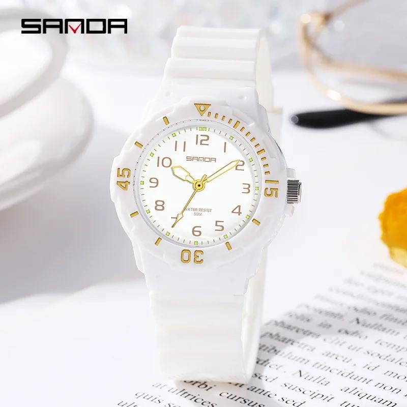 SANDA 6011 Classic 50M Waterproof Wristwatch TPU Strap Female Girl Clock New Top Luxury Brand Women Watch Quartz Lady Original