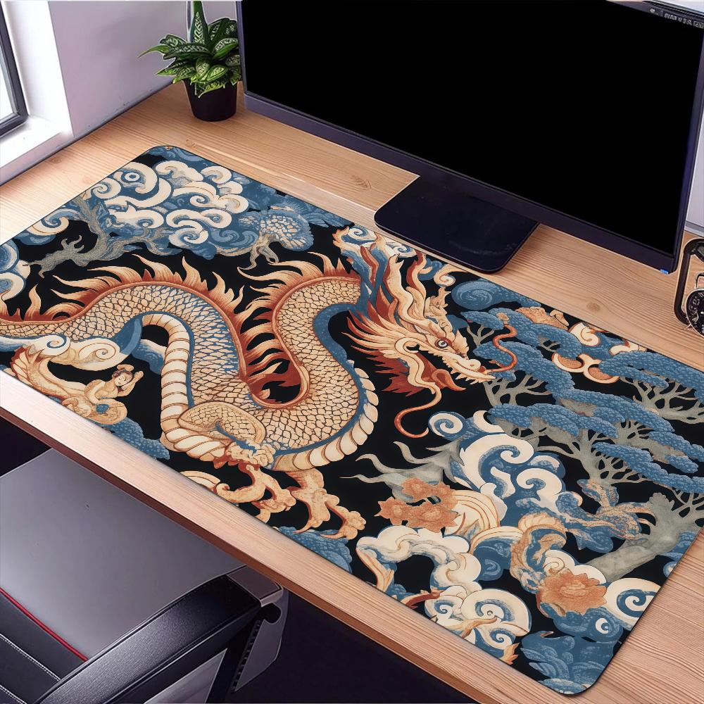 Blue and White Traditional Dragon S Mouse Pad Large Desk Mat Keyboard Ergonomic Office Rubber PC Non-slip Anti-fray Home Custom