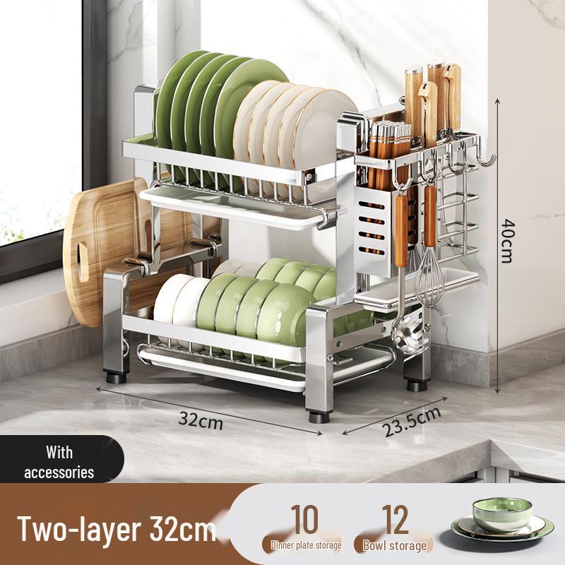 2026 Multi-functional Stainless Steel Dish Drying Rack for Countertop Storage of Bowls, Plates, and Chopsticks