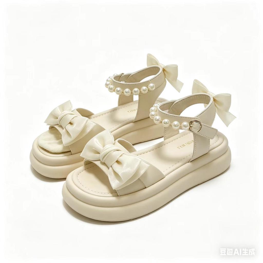 Girls' Sandals Pearl Bow Princess Shoes Summer New Children's Beach Shoes Girls Soft Sole Sandals