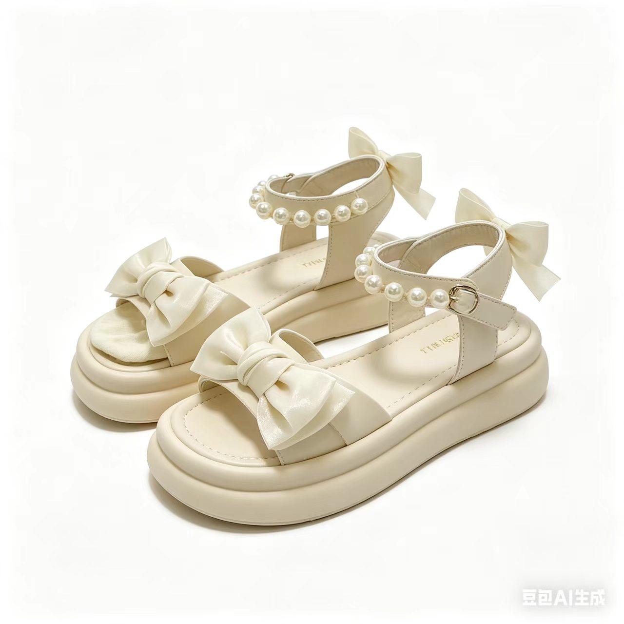 Girls  Sandals Pearl Bow Princess Shoes  Summer New Children s Beach Shoes Girls Soft Sole Sandals 37