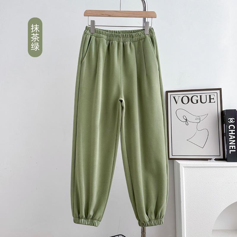 ! Autumn and winter embroidered sweatpants women's high-waisted loose casual pants tied feet couple wide-leg bloomers