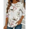 Women's Colorful Floral and Butterfly Print Long-sleeved Loose-fitting Round Neck Top, Casual Everyday Style