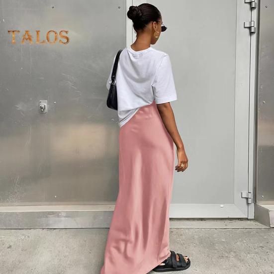 Spódnica damska z wysokim stanem i satynową spódnicą syrenką Elegancka, zapinana na zamek, jednokolorowa, dopasowana, w kształcie litery A, długa spódnica do pracy, na imprezę, do codziennego noszenia