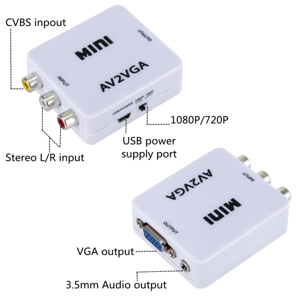 PzzPss 1080P Mini Video Convertor RCA AV To VGA Video Converter Conversor with 3.5mm Audio AV2VGA / CVBS + Audio To PC HDTVGood Product