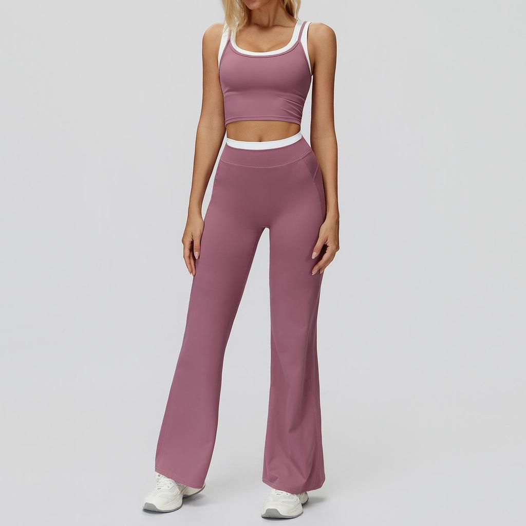 Completo da Yoga da Donna Transfrontaliero: Color Block Nude Feel, Vita Alta Costolata, Abbigliamento Sportivo Fitness Versatile