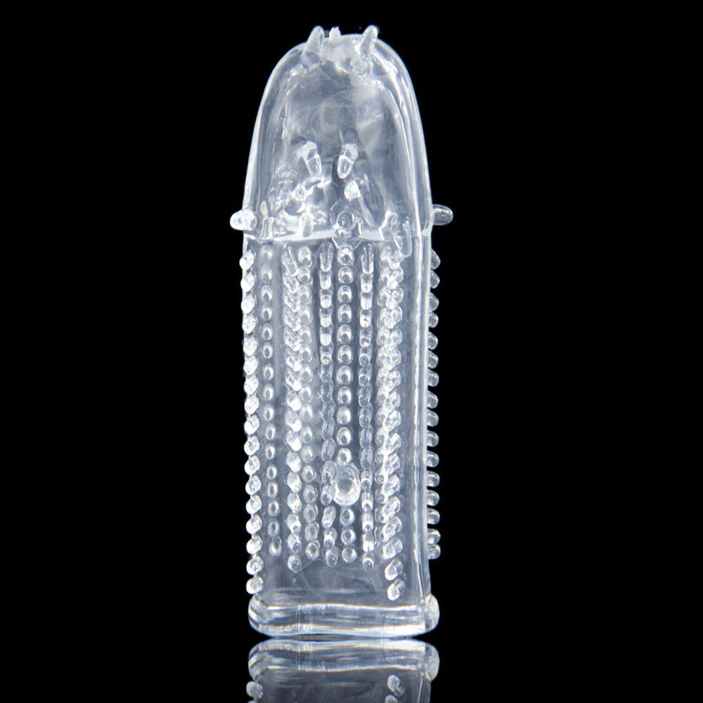 Vibrator Sleeves Ribbed Lasting Textured Penis Extender Sleeve Dotted Finger Condom Delay Cock Ring Enlargement Sex Toy Lover