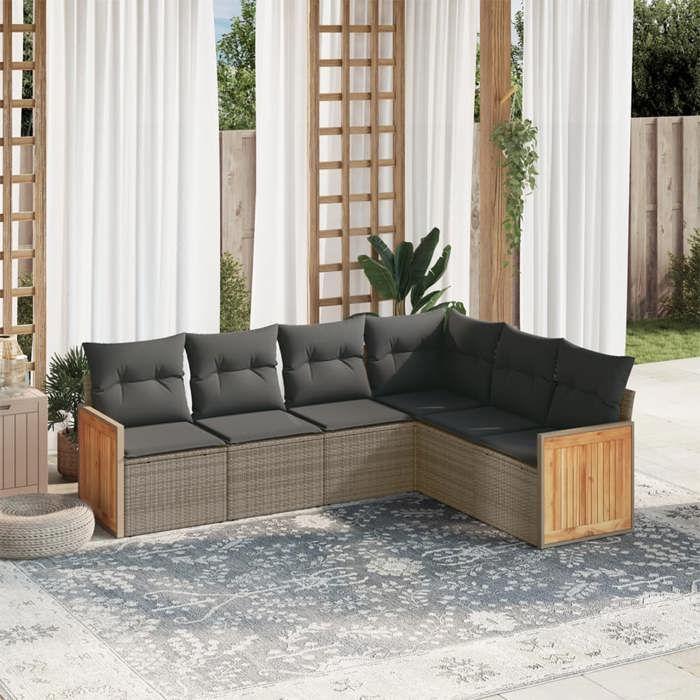 VidaXL Salon de Jardin avec Coussins 6 pcs, Canapés de Terrasse, Ensemble de Meubles de Patio, Mobilier d'Extérieur, Gris 3227684