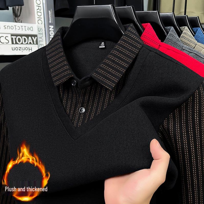 2025 Men s Faux Two-Piece Fleece-Lined Warm Casual Top, Autumn/Winter Collection 3XL