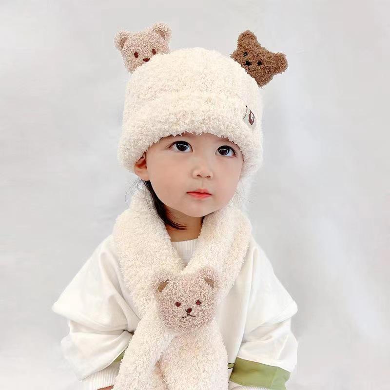 Premium Plush Baby Bear Hat & Scarf Set - Warm, Cute & Cozy Ear Protection for Autumn/Winter