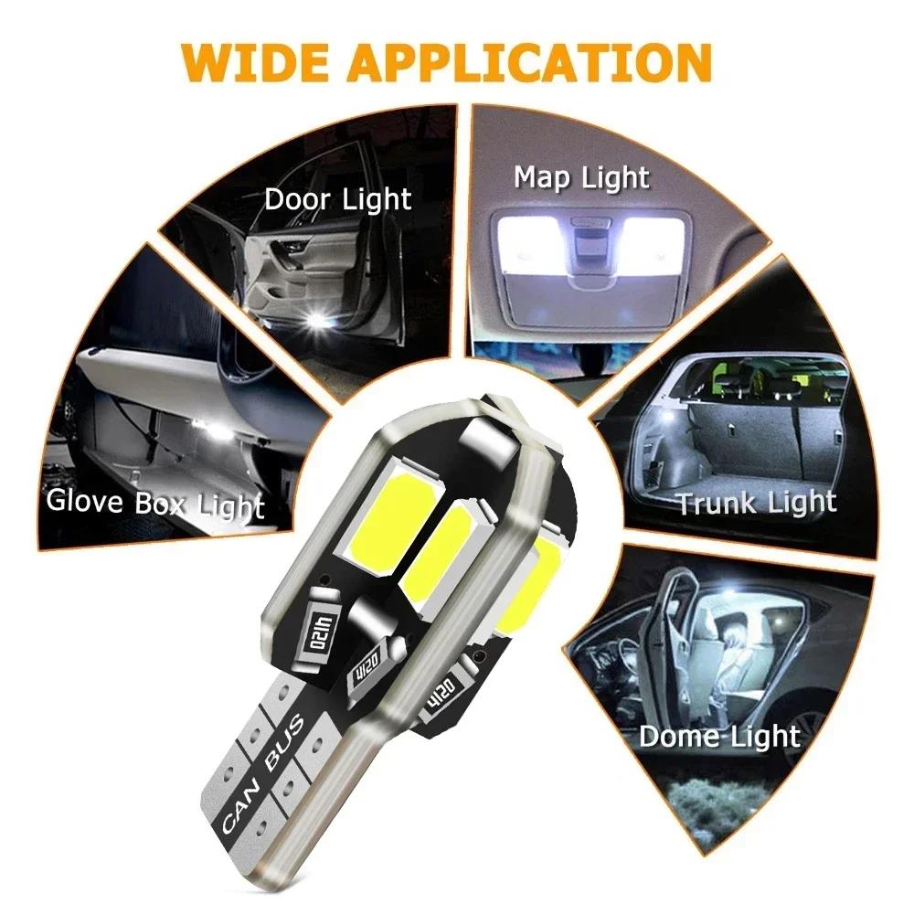 10pcs Bright Error-Free LED Bulbs for Car Interior, License Plate & Signal/Parking Lights