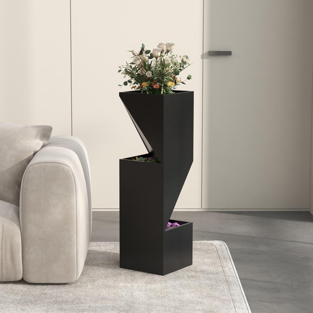 Flower Pots Indoor Plant Pots With Drainage Holes Metal Dim 30L X 30W X 100H Cm Black