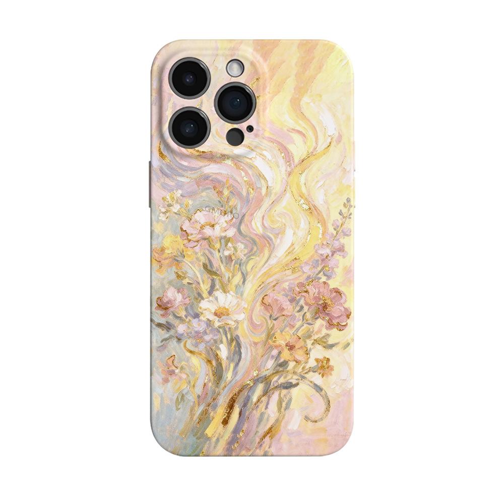 Pink gold abstract smudge oil painting mobile phone case iPhone12pm anti-drop film case Apple 17 artistic niche model