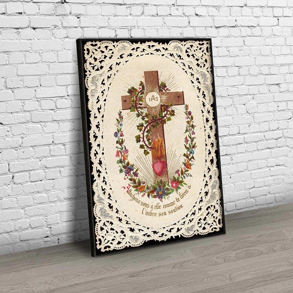 Vintage Sacred Heart of Jesus Art Prints Poster Abstract Religion Canvas Painting Retro Wall Picture Home Decoration No Frame