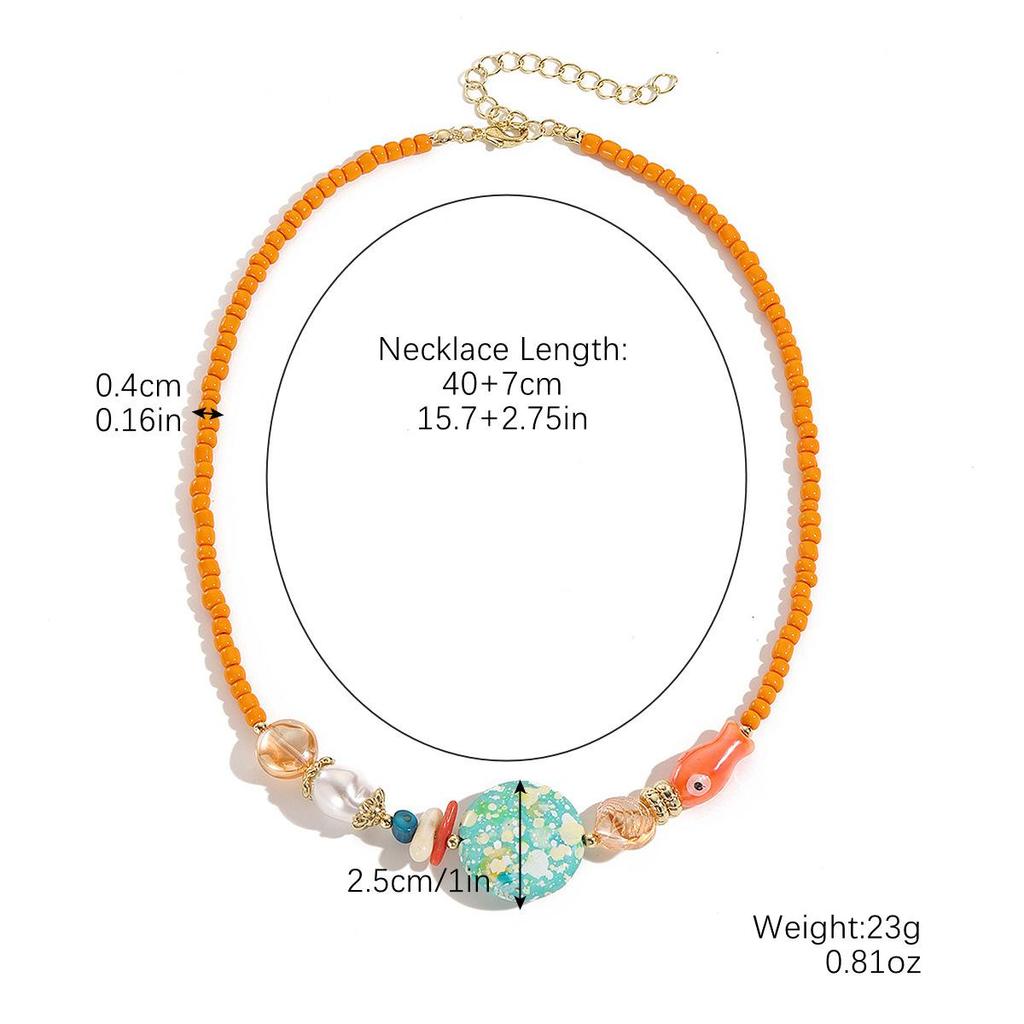 Color Blocked Bead Collarbone Chain Ocean Design Ceramic Necklace Small Fish Bohemian Necklace for Women